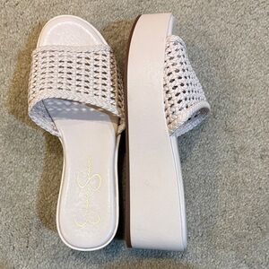 Jessica Simpson Cream Woven Platform Slides-Size 8.5